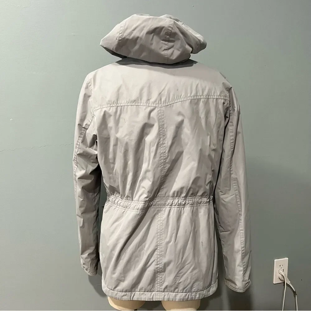 Izod Grey Hooded Reversible Trench Coat Fleece Plaid Coat Size Small